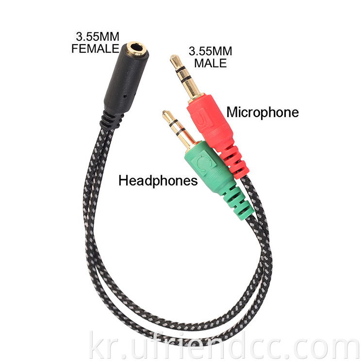 고품질 내구성 3.5mm 2 남성 플러그에서 1 명의 암컷 잭 오디오 마이크 헤드셋 스플리터 보조 케이블